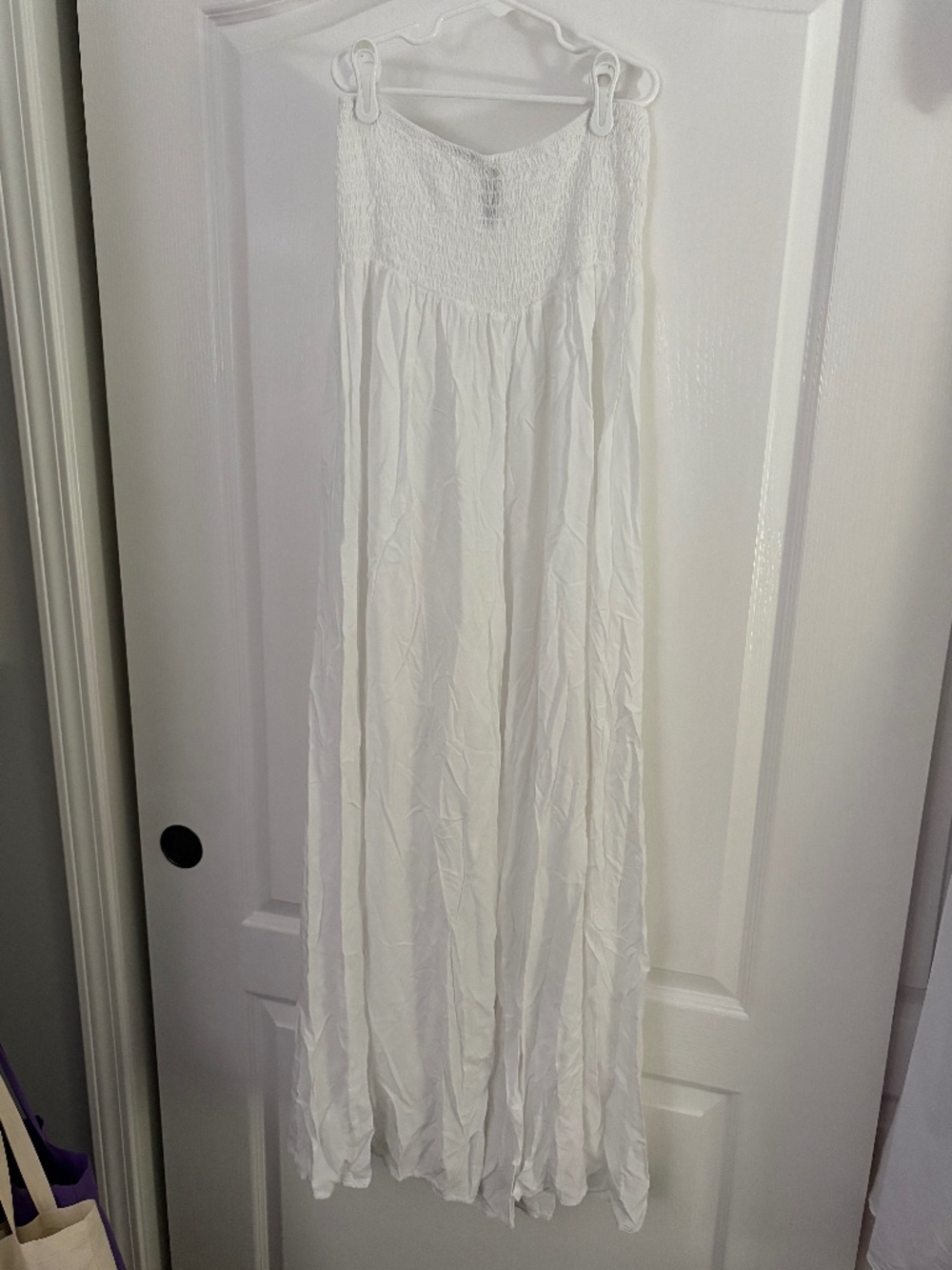 Ruched White Jumpsuit Strapless, Women’s Large